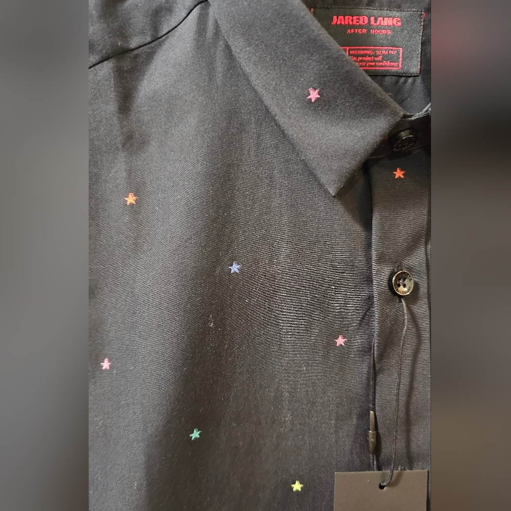 Jared Lang After Hours Star Print Button Down Shirt Black Men's Size Medium - Picture 5 of 10